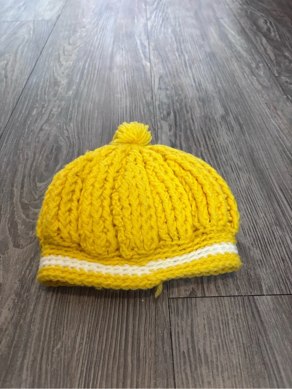 Cozy Yellow Knit Pom Hat for Kids with White Stripe